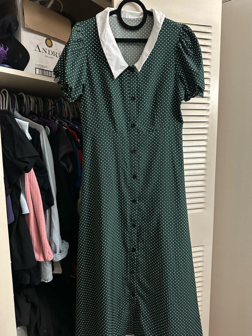 Shein Retro Style Green Polka Dot Button-Front Dress